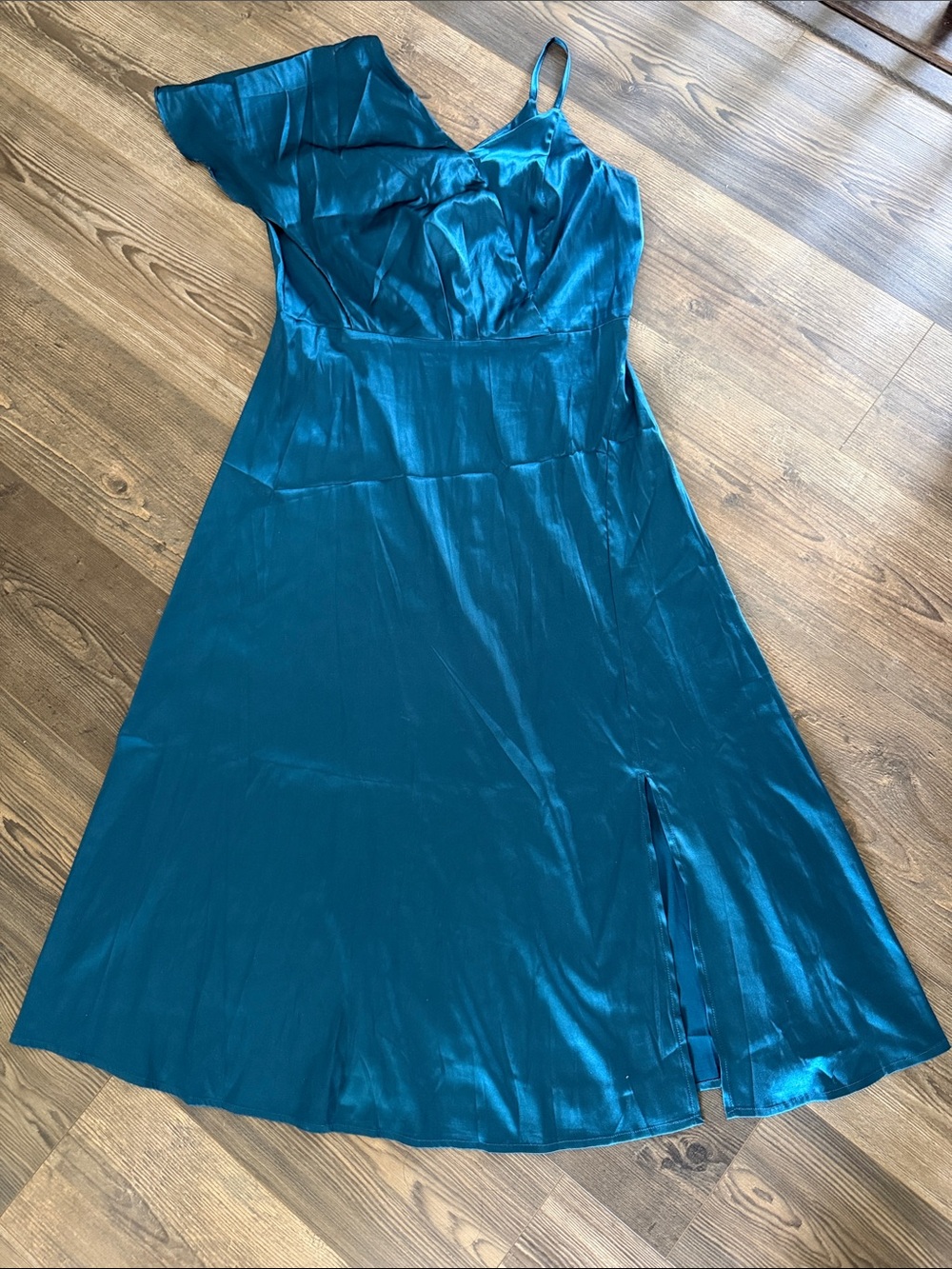 Grace Karin Teal One-Shoulder Satin Slip Dress